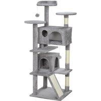 PawHut 138cm Cat Tree, Multi-Level Cat Tower with Scratching Posts and Pad, Bed, Condos, Platforms, Toy Balls, Light Grey