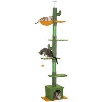 PawHut 230-275cm Floor-to-Ceiling Adjustable Cat Tree with Scratching Posts, Hammock Aosom UK