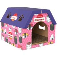 PawHut Cat Scratching Board, 2-in-1 Cardboard Cat House and Hideaway for Indoor Cats, Pink