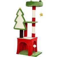 PawHut Christmas Cat Tree, 120cm Cat Tower with Scratching Post & Board, Platform, Toys, Green