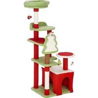 PawHut Cat Tree, 120cm Christmas Cat Tower with 3 Scratching Posts, Scratching Board, 2 Perches, Platforms, Toys, Green