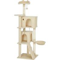 PawHut 160cm Large Cat Tree Tower with Sisal Scratching Posts, Condos, Plush Perches, Hammock, Ladder, Beige