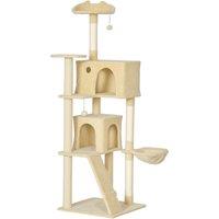 PawHut 180cm Large Cat Tree Tower with Sisal Scratching Posts, Condos, Plush Perches, Hammock, Ladder, Beige
