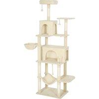 PawHut 202cm Cat Tree with 6 Scratching Posts, 2 Hammocks, 2 Condos, 2 Perches, Pompoms, for Cats to Rest and Play, Beige