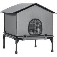 PawHut Outdoor Cat House, Waterproof Insulated Cat Kennel with Elevated Base, Foldable Feral Kitty Shelter for Kittens, Grey