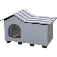 PawHut Outdoor Cat House, Weatherproof Feral Cat Cave with Elevated Base and Cushion for Winter, Grey