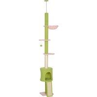 PawHut 220-240 cm Floor to Ceiling Cat Tree Adjustable Height with Hammock, Condo, Scratching Posts, Green