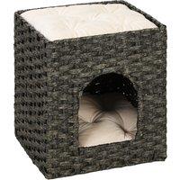 PawHut 2-Tier Wicker Cat House, Handwoven Rattan Cat Bed with Washable Cushions, Indoor Kitten Condo Hideaway