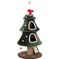 PawHut Cat Tree, Christmas Cat Tower with Dual Condos, Sisal Ladder, Jute Posts, Anti-Tip Rope, Hanging Balls, 60 x 60 x 132 cm