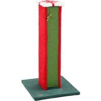 PawHut Cat Scratching Post for Indoor Cats, 81cm Tall Cat Scratcher with Sisal Rope, Hanging Bell Toy, Stable Base, Green & Red