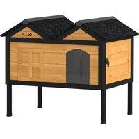 PawHut Wooden Cat House Outdoor Indoor with Weatherproof Asphalt Roof, Side Cleaning Door, PVC Curtain