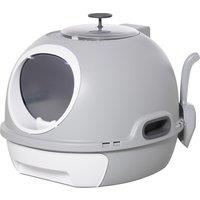 PawHut Cat Litter Box Enclosed Cat Box with Removable Tray, a Scoop and High Sides, Front Entry Top Exit, Grey Aosom UK