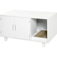 PawHut Wooden Cat Litter Box Enclosure & House with Nightstand/End Table Design, Scratcher, & Magnetic Doors, White Aosom UK