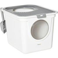 PawHut Cat Litter Box Furniture Enclosed Cat Box, Easy and Fast Cleaning, Front Entry Top Exit, White Aosom UK