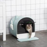 PawHut Hooded Cat Litter Box, Enclosed Kitten Litter Tray with Scoop, Filter & Flap Door, 43x44x47 cm, Green Aosom UK