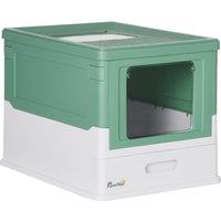 PawHut Enclosed Cat Litter Box with Scoop, Front Entry & Top Exit, Spacious Portable Pet Toilet, 47.5 x 35.5 x 36.7 cm, Green Aosom UK