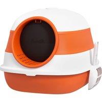 PawHut Foldable Cat Litter Tray with Lid, Deodorant, Scoop, Orange Aosom UK