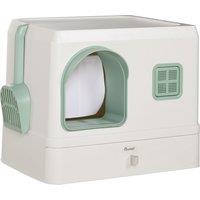 PawHut Hooded Cat Litter Box: Drawer Pan, Scoop & Deodorants, Front Entry, 50 x 40 x 40 cm, White Aosom UK