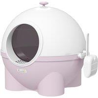 PawHut Hooded Cat Litter Box, Large Litter Tray with Lid, Scoop, Top Handle, and Front Entrance, 53 x 51 x 48cm, Pink Aosom UK