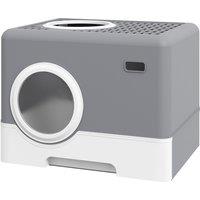 PawHut Cat Litter Box Enclosed with Lid Front Entry Top Exit, Drawer Tray, Scoop, 52L x 41W x 38.5Hcm - Grey Aosom UK