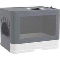 PawHut Enclosed Cat Litter Box: Front/Top Entry, Drawer Tray & Accessories, Grey Aosom UK