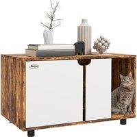 PawHut Hidden Cat Litter Box Furniture, with Sand Drain Pad - Rustic Brown