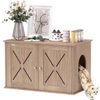 PawHut Cat Litter Box Enclosure with Double Doors and Side Entrance, Non-Slip Pads for Living Room, Walnut Brown