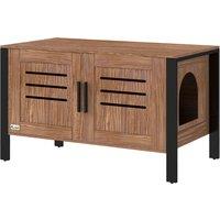 PawHut Cat Litter Box Enclosure with Tall Legs, Scratching Board, Double Doors, Ventilation Holes, 80 x 45 x 50 cm, Dark Brown
