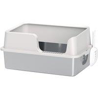 PawHut Stainless Steel Litter Box with Detachable Rim, Scoop, Easy Cleaning, Odour-Resistant, 60 x 40 x 28 cm