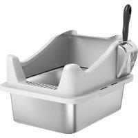 PawHut Stainless Steel Cat Litter Box with High Sides, Scoop, 43 x 33 x 25 cm