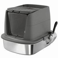 PawHut Large Stainless Steel Litter Box, Enclosed Metal Cat Litter Tray with Scoop, Deodoriser Bag, Front-Entry and Top-Exit