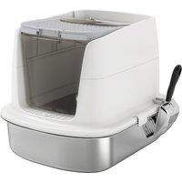 PawHut Large Stainless Steel Litter Box, Enclosed Metal Cat Litter Tray with Scoop & Deodoriser Bag, Front-Entry & Top-Exit Aosom UK