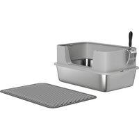 PawHut High Sided Stainless Steel Litter Box, Metal Cat Litter Tray with Scoop, Litter Mat, Never Absorbs Odors, Grey