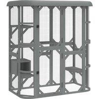 PawHut Catio Outdoor Cat Enclosure, Wooden Cat House with Platforms, Condo and Waterproof Cover for 23 Kittens, Grey