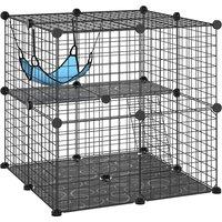 PawHut Indoor Cat Cage DIY Customizable 2-Tier Indoor Cat Enclosure with 2 Doors and Hammock 70 cm Black