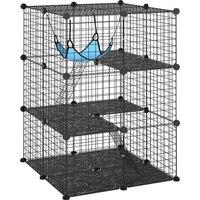 PawHut Indoor Cat Cage DIY Customizable 3-Tier Indoor Cat Enclosure with 3 Doors and Hammock 105 cm Black