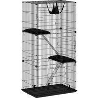 PawHut 3-Tier Large Cat Cage Indoor, Detachable Metal Wire Kennel with Hammock, Platforms, Tray and Cushions for 1-2 Kittens