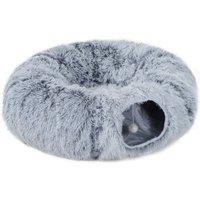 PawHut 2-in-1 Donut Cat Tunnel with Washable Bed, Play Tunnel Bed with Toy Ball and Door Hole for Indoor Cats, Light Grey