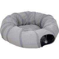 PawHut 2 in 1 Cat Tunnel with Bed, Cat Play Tunnel with Ball & Peek Hole for Indoor Cats, Grey