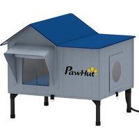 PawHut Heated Cat House Weatherproof w/ Heating Pad, Elevated Base, Escape Door, Cat Winter Shelter for Stray, Barn Cats