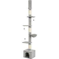 PawHut Floor to Ceiling Cat Tree, 230-250cm Multi-Level Cat Tower with Adjustable Height, Scratching Posts, Condo, Platforms