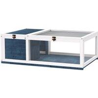PawHut House enclosure cage habitat for small animals tortoises with 2 spaces 91 x 60.5 x 32 cm solid wood blue