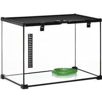 PawHut 50 x 30 x 35 cm Reptile Glass Terrarium, Reptile Breeding Tank, Climbing Pet Glass Containers w/ Strip Patch Thermometer, Black Aosom UK