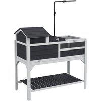 PawHut Wooden Tortoise Enclosure, Tortoise Tank w/ Adjustable Lamp Holder, Openable Lid, Removable Main House - Grey