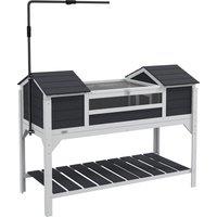 PawHut Wooden Tortoise Enclosure with Adjustable Lamp Holder, Openable Lid, Dual Main Houses, Storage Shelf, Fixed Tray - Grey Aosom UK