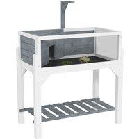 PawHut Wooden Tortoise House with Storage Shelf, Clear Observation Windows, Lamp Holder, Openable Top, Built-in Tray, Grey
