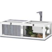PawHut Wooden Tortoise House with Lamp Holder, Clear Observation Window, Openable Tops, Built-in Tray, Light Grey