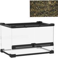 PawHut Reptile Glass Terrarium with Stone Background, Front Ventilation, Escape-Proof Knob Lock, 30 x 20 x 20 cm, Black