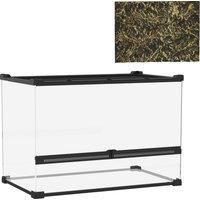 PawHut Reptile Glass Terrarium with Stone Background, Front Ventilation, Escape-Proof Knob Lock, 50 x 30 x 35 cm, Black