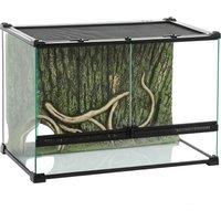 PawHut Reptile Glass Terrarium with Stone Background, Front Ventilation, Escape-Proof Knob Lock, 50 x 30 x 35 cm, Black